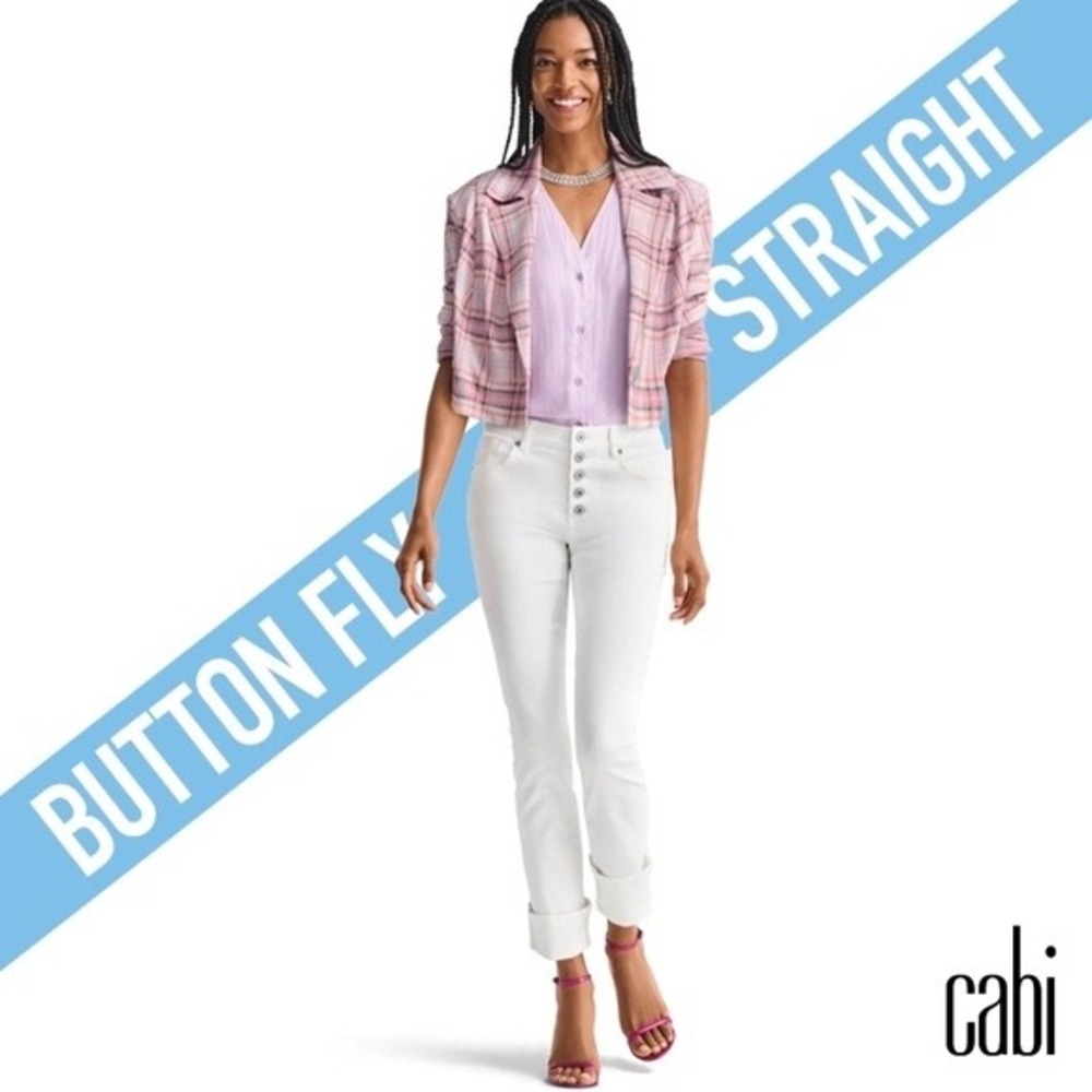 Cabi 6284 Button Fly Straight Leg Jeans White Denim Womens Size 8 NEW